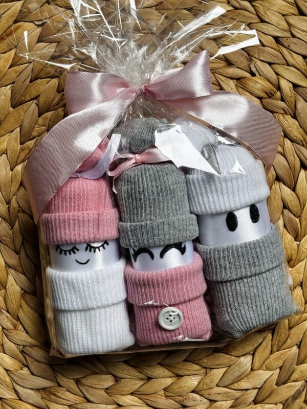 Kraamcadeau luierpopjes - roze en grijs