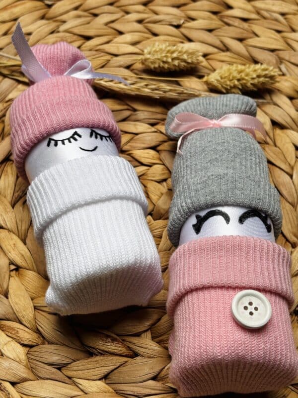 Kraamcadeau luierpopjes - roze en grijs