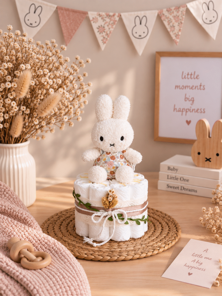 Nijntje luiertaart vintage flowers handgemaakt cadeau