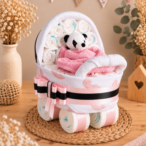 Babyshower cadeau Panda wandelwagen roze