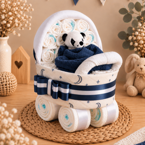 Babyshower cadeau Panda wandelwagen blauw