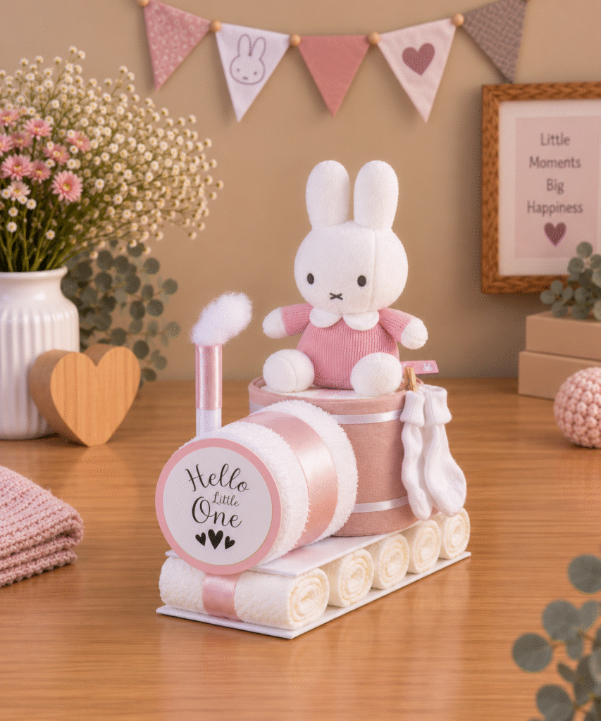 Luiertaart Locomotief met Nijntje roze handgemaakt