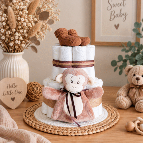 luiertaart met knisperaap handgemaakt cadeau