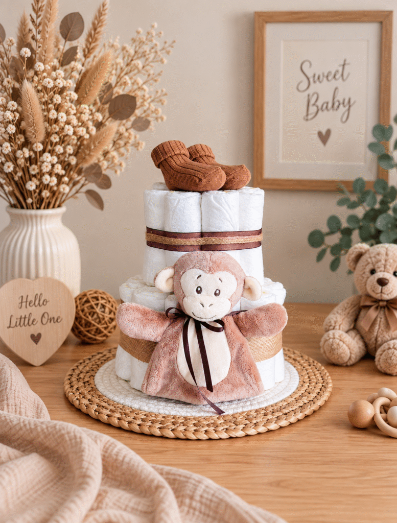 luiertaart met knisperaap handgemaakt cadeau
