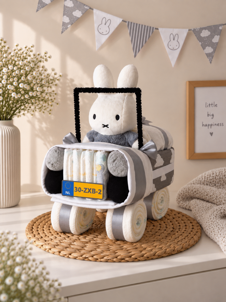 Handgemaakte grijze Pampers auto