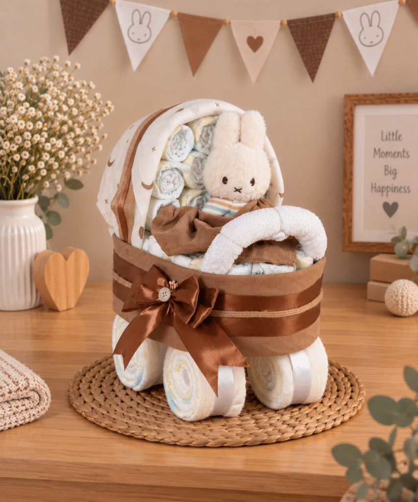 Luiertaart Wandelwagen Nijntje bruin met 47 Pampers
