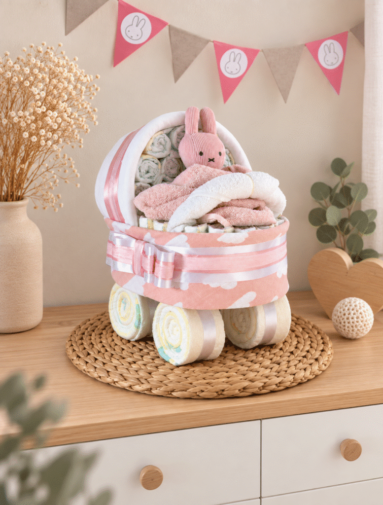 Originele luiertaart wandelwagen ontwerp roze