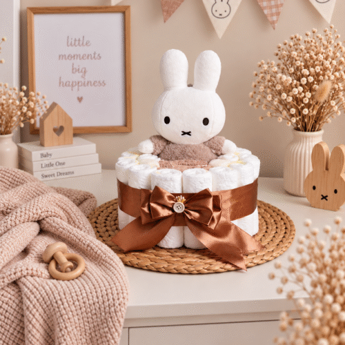 Taupe luiertaart met zachte Nijntje knuffel
