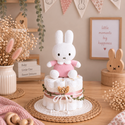 Babyshower cadeau luiertaart met Nijntje roze rib