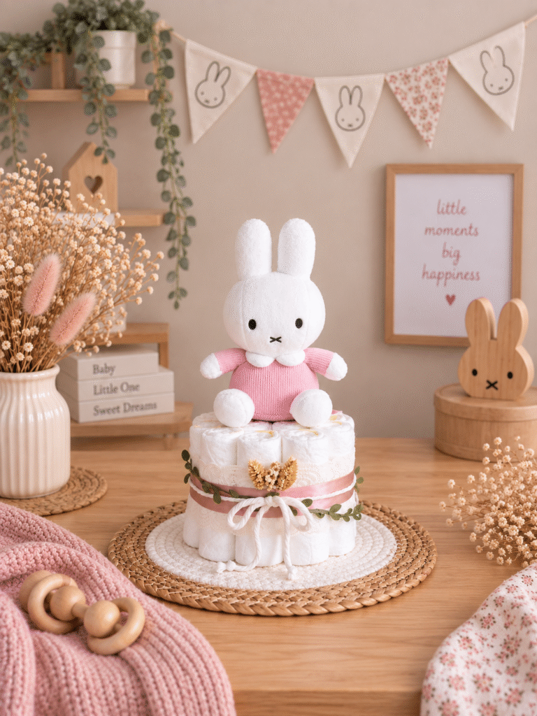 Babyshower cadeau luiertaart met Nijntje roze rib