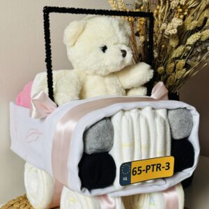 Luiertaart Auto met Beer - roze