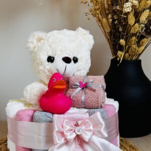 Luiertaartje met Beer - roze