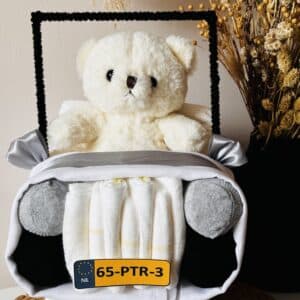 Luiertaart Auto met Beer - grijs