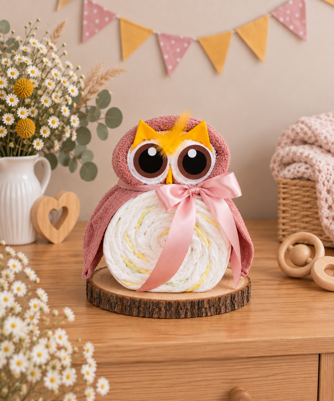 Babyshower Cadeau Roze Babyshower cadeau uiltje luiertaart roze