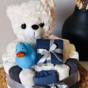 Luiertaartje met Beer - blauw en grijs