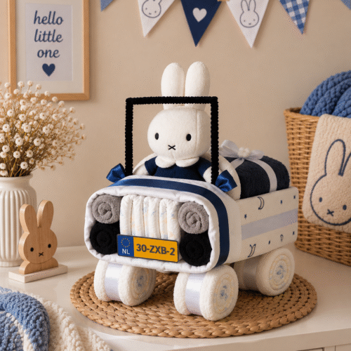 Luiertaart Auto met Nijntje blauw handgemaakt